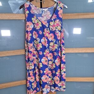 All For Color Blue Floral A-line Dress Sz L